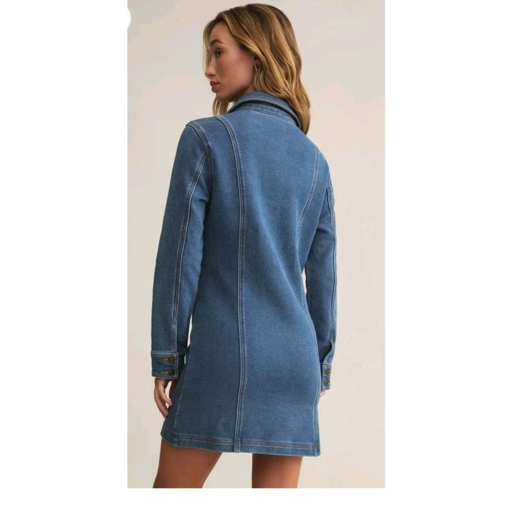 Z Supply Candice Knit Denim Dress Vintage Indigo Blue Mini Shirt Dress XS NWT - Picture 8 of 16